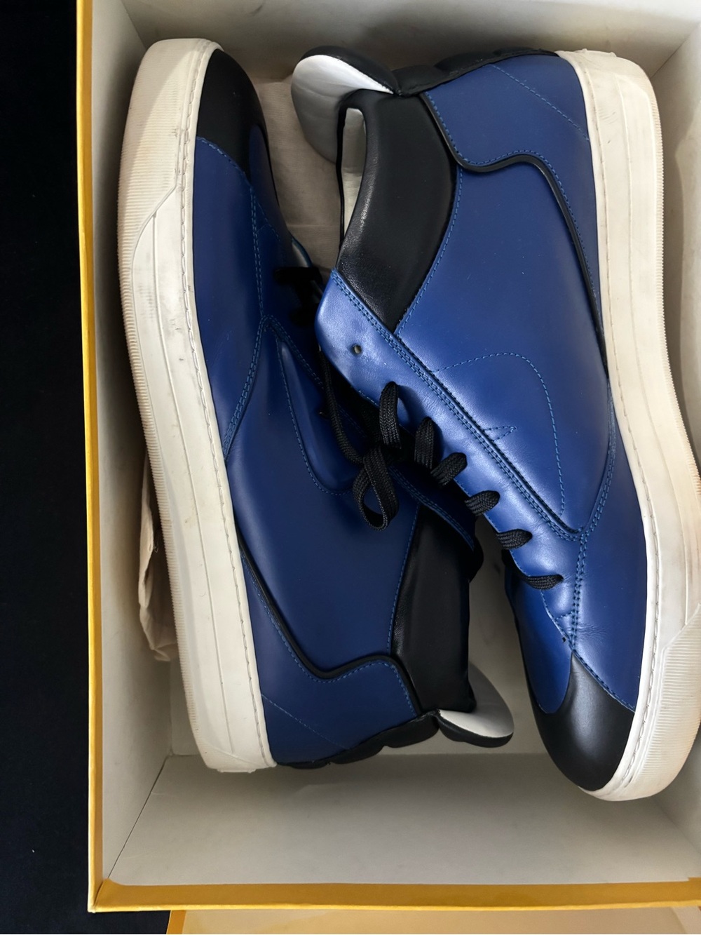 Fendi Blue and Black Leather High-Top Sneakers